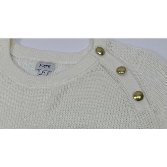 J.Crew Ivory Cotton Knit Gold Button Shoulder Crew Neck Sweater Women’s Size 2X - Picture 5 of 11